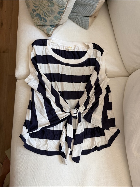 Maeve Tops - Maeve by Anthropologie Striped Tie-Front Women’s Top in Navy and White